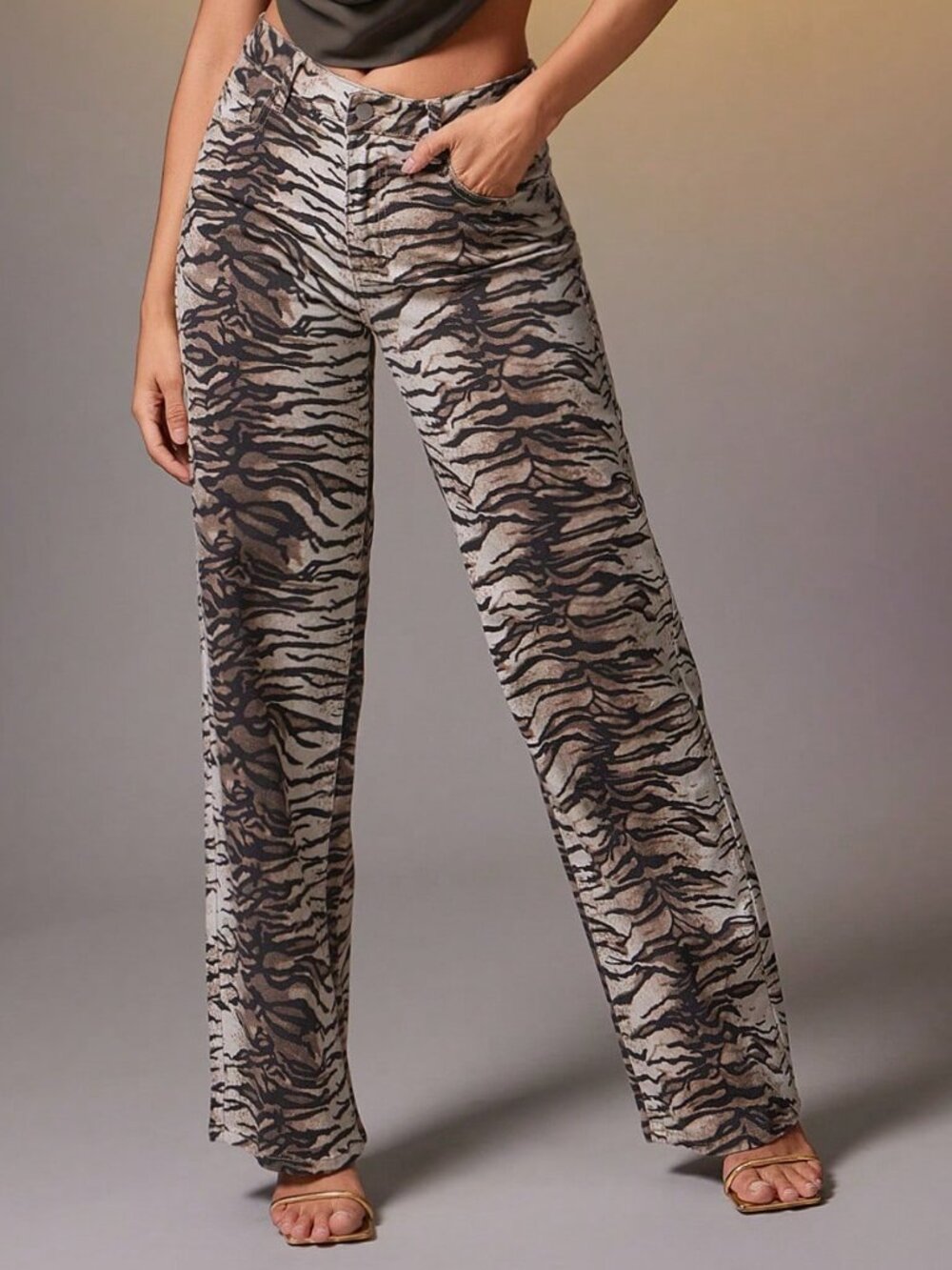 Multicolor Casual Women's Zebra Print Low-Rise Pants